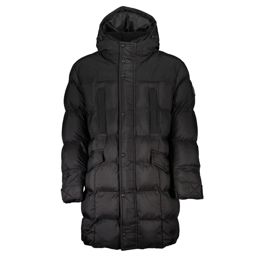 Black Polyamide Men JacketCommand the room with the sleek, structured allure of Hugo Boss’s OLOMI-W Jacket. This versatile piece, designed with preciseness, features an array of pockets to keep your essentials secure and easily accessible. Crafted from du