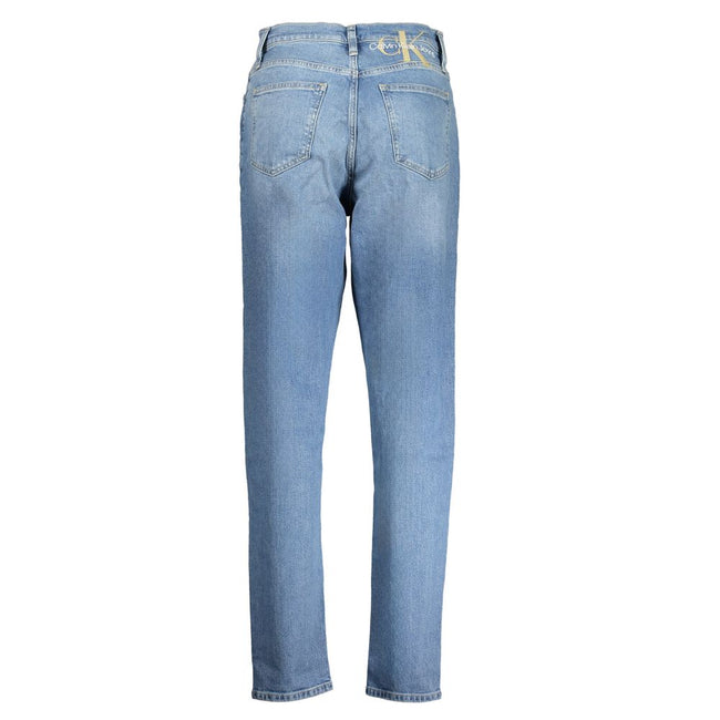 Blue Cotton Women JeansElevate your denim game with the quintessential Calvin Klein mom jeans. Fashioned for those who dare to make a statement, these jeans blend classic charm with modern ethos. Flaunting a washed effect for that beloved vintage appeal,