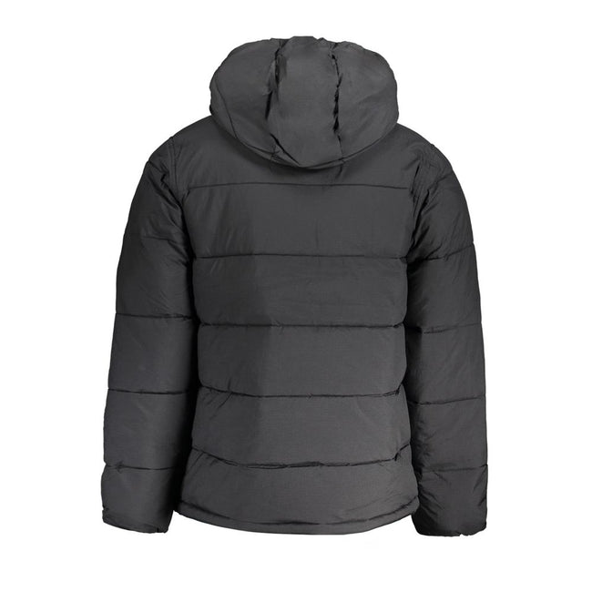 Black Nylon Men JacketElevate your outerwear collection with the audacious charm of Calvin Klein. This sleek long sleeve jacket, complete with a practical hood and contrasting details, epitomizes style with functionality. Designed for the modern trendsett