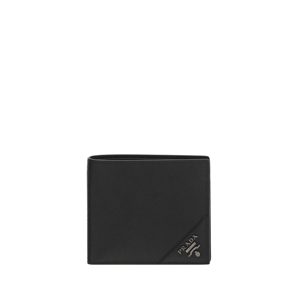 Black Calf Leather Bos Taurus WalletPrada’s Leather Wallet is a stylish and functional accessory with a classic billfold design. Featuring a contrasting logo plaque on the front, it offers card slots and a billfold compartment, ensuring practical and neat