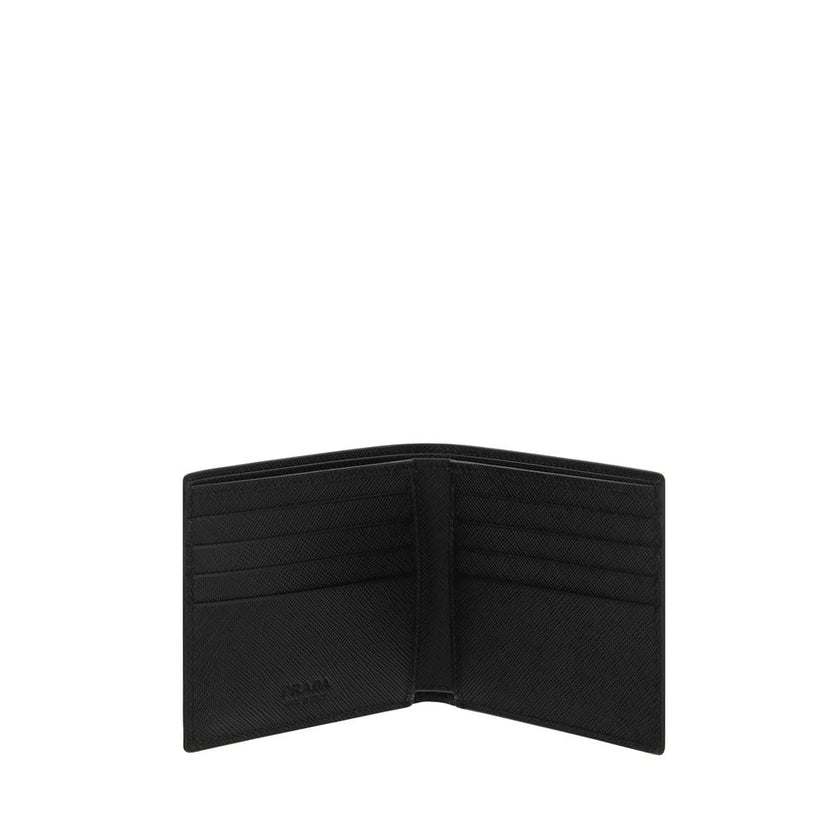 Black Calf Leather Bos Taurus WalletPrada’s Leather Wallet is a stylish and functional accessory with a classic billfold design. Featuring a contrasting logo plaque on the front, it offers card slots and a billfold compartment, ensuring practical and neat