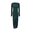 Green Viscose Casual DressFerragamo’s Draped Midi Dress is an elegant and feminine piece featuring a simple crew neck and gathered details that shape and enhance the figure. Made of stretch jersey, it features ruched pleats running all the way down the le