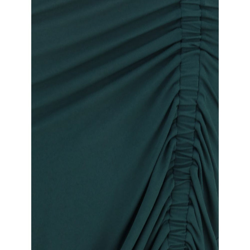 Green Viscose Casual DressFerragamo’s Draped Midi Dress is an elegant and feminine piece featuring a simple crew neck and gathered details that shape and enhance the figure. Made of stretch jersey, it features ruched pleats running all the way down the le