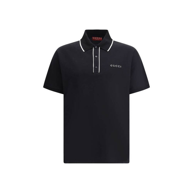 Black Cotton Polo ShirtCotton Polo Shirt by Gucci features a refined design with iconic details. Featuring a classic collar with contrasting profile and buttons on the front, it is embellished with the iconic contrasting monogram on the chest. Side slits