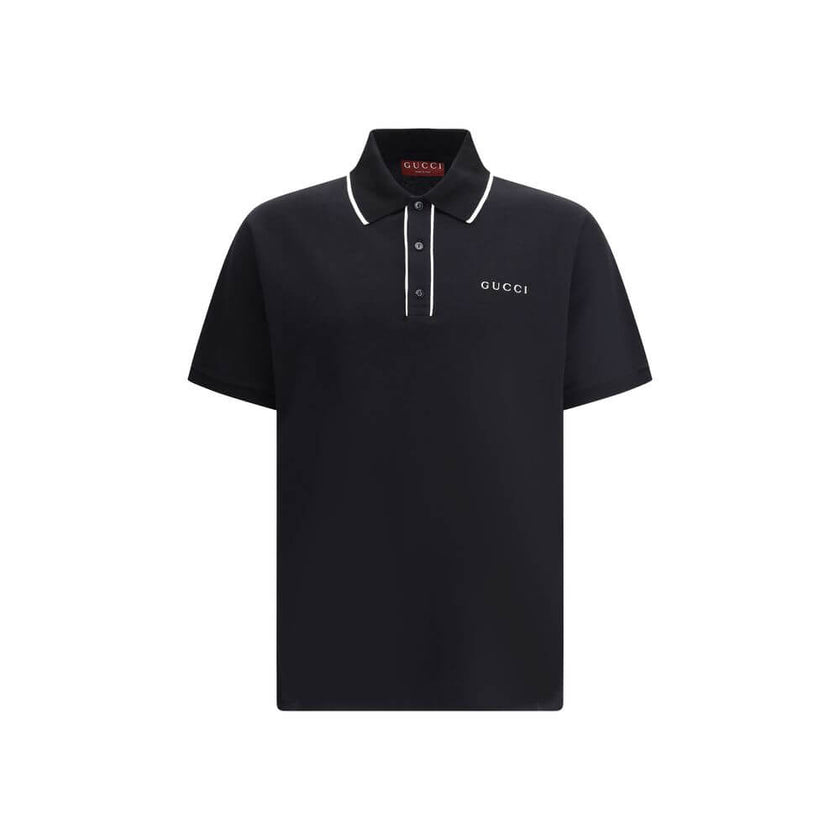 Black Cotton Polo ShirtCotton Polo Shirt by Gucci features a refined design with iconic details. Featuring a classic collar with contrasting profile and buttons on the front, it is embellished with the iconic contrasting monogram on the chest. Side slits