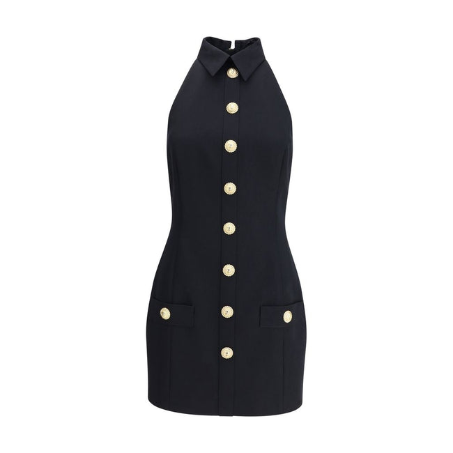 Black Fleece Wool Casual DressBalmain’s Sleeveless Short Dress is a garment with a structured cut and strong elegance. Featuring a classic collar and embossed buttons reminiscent of the house’s iconic style, it has two welt pockets on the front that add a
