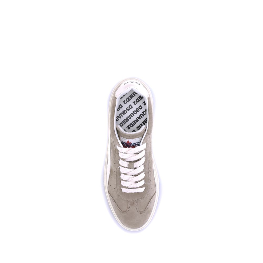 Beige Calf Leather Bos Taurus Low Top SneakersThe Suede leather Sneakers by Dsquared2 with a sporty and contemporary design. Featuring a round toe and a front lace-up closure, they ensure a comfortable and adjustable fit. The flat sole ensures stability a