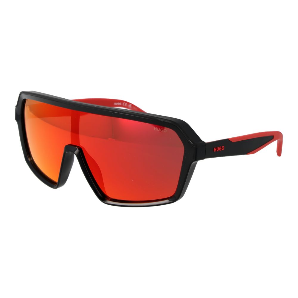 Schwarze synthetische Sonnenbrille mit verspiegelten orangefarbenen Gläsern