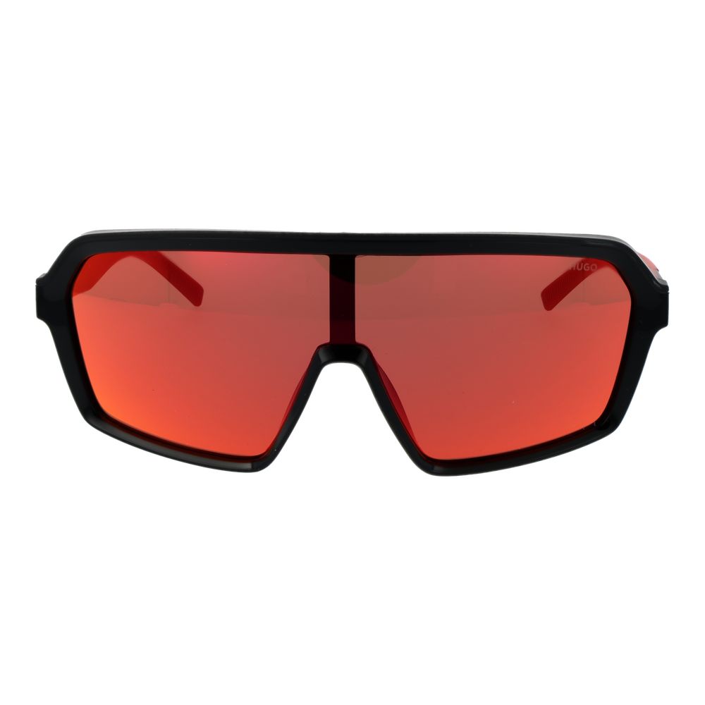 Schwarze synthetische Sonnenbrille mit verspiegelten orangefarbenen Gläsern