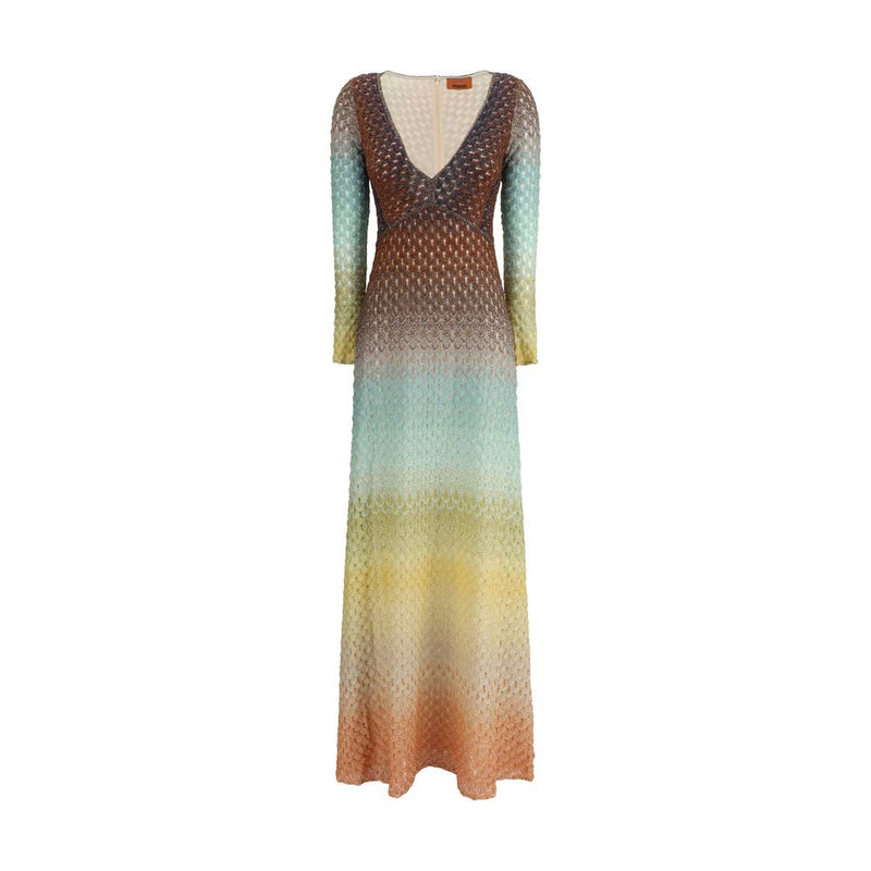 Lurex long DressMissoni’s Lurex long Dress is made of a refined viscose blend enriched with lurex threads that give brilliance and movement. Featuring a plunging V-neckline, it has a concealed back zipper closure and a flared bottom that lends lightness a