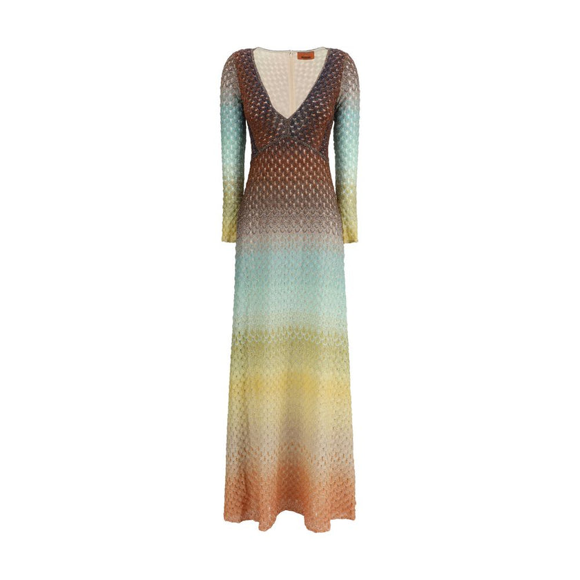 Lurex long DressMissoni’s Lurex long Dress is made of a refined viscose blend enriched with lurex threads that give brilliance and movement. Featuring a plunging V-neckline, it has a concealed back zipper closure and a flared bottom that lends lightness a