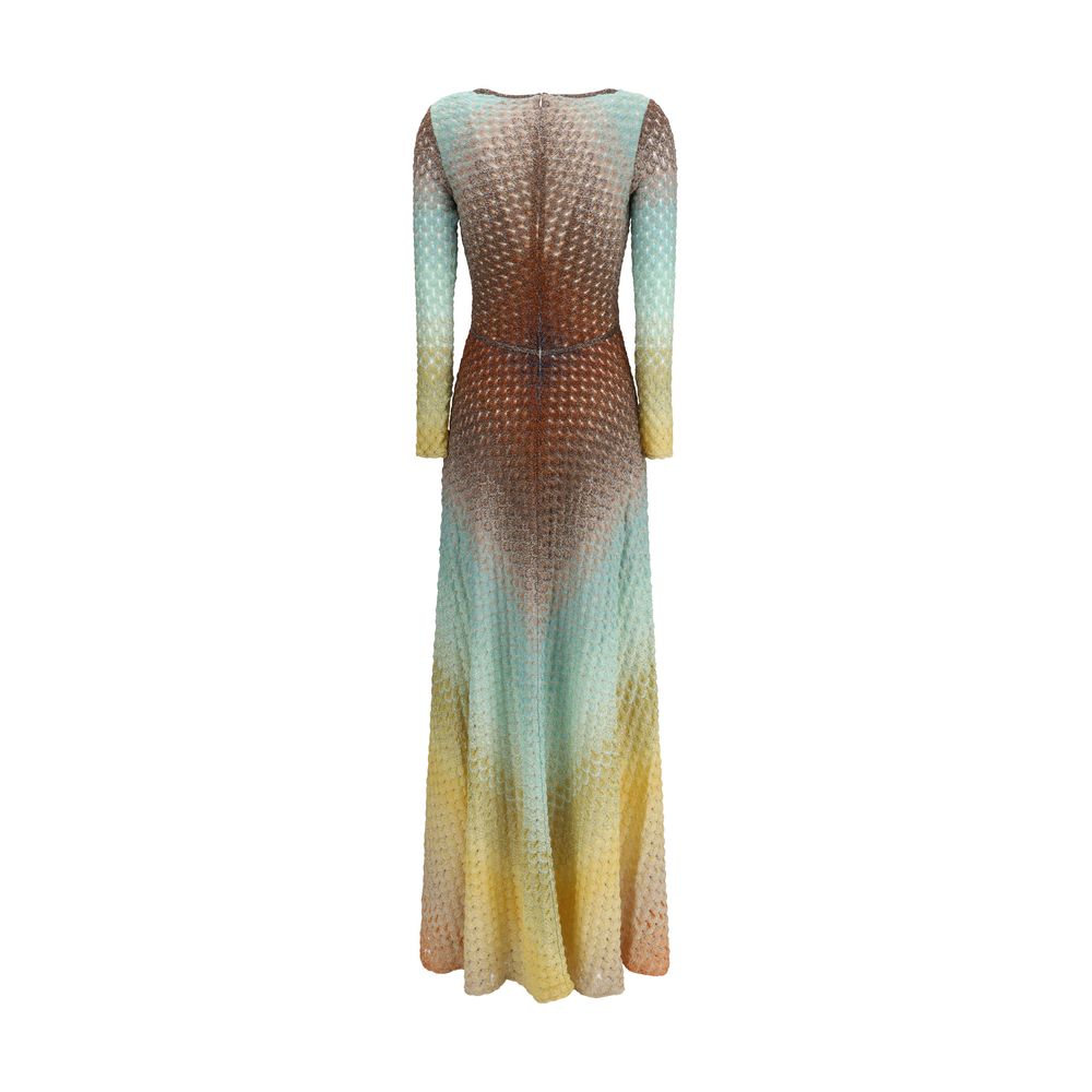 Lurex long DressMissoni’s Lurex long Dress is made of a refined viscose blend enriched with lurex threads that give brilliance and movement. Featuring a plunging V-neckline, it has a concealed back zipper closure and a flared bottom that lends lightness a