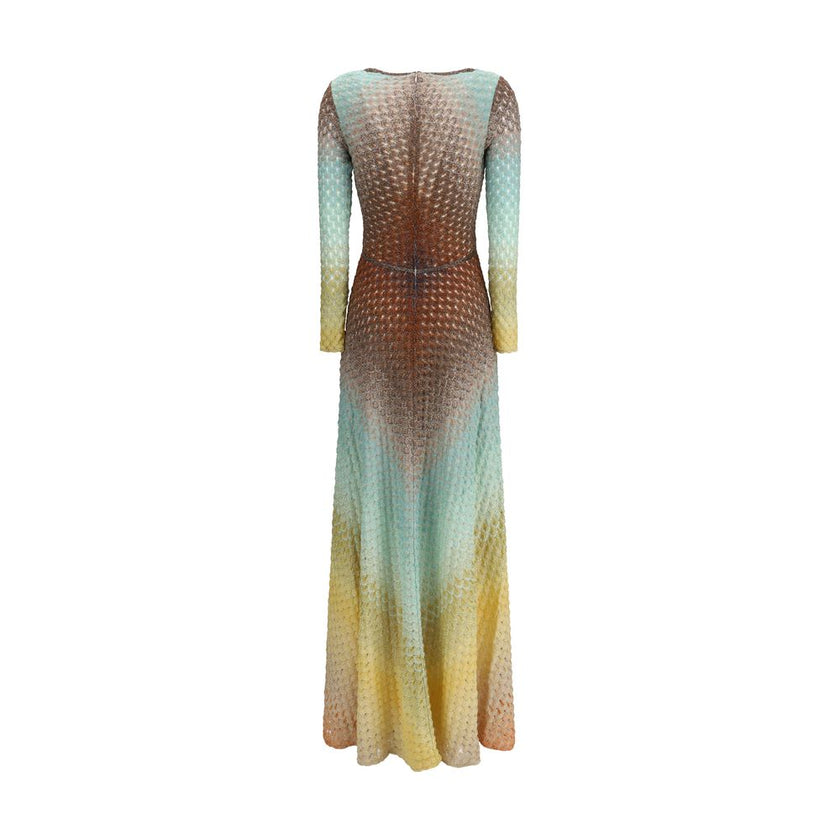 Lurex long DressMissoni’s Lurex long Dress is made of a refined viscose blend enriched with lurex threads that give brilliance and movement. Featuring a plunging V-neckline, it has a concealed back zipper closure and a flared bottom that lends lightness a