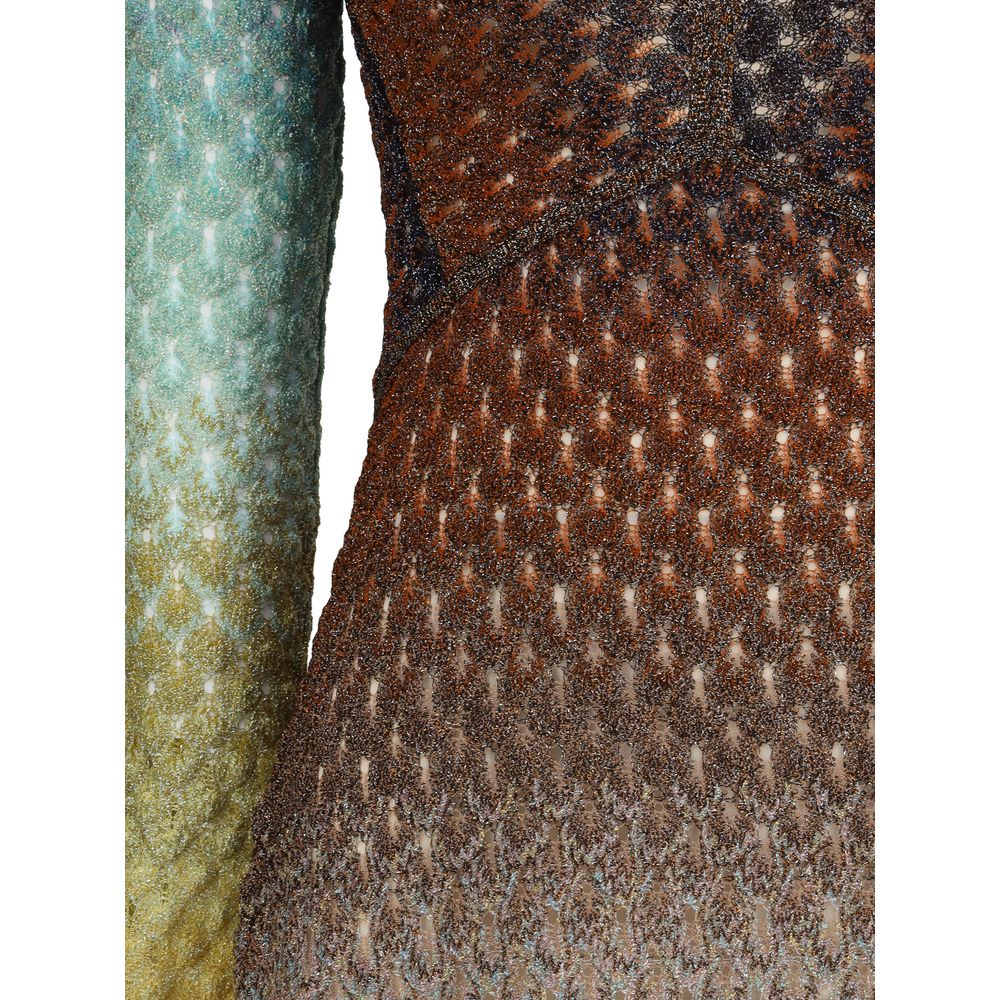 Lurex long DressMissoni’s Lurex long Dress is made of a refined viscose blend enriched with lurex threads that give brilliance and movement. Featuring a plunging V-neckline, it has a concealed back zipper closure and a flared bottom that lends lightness a