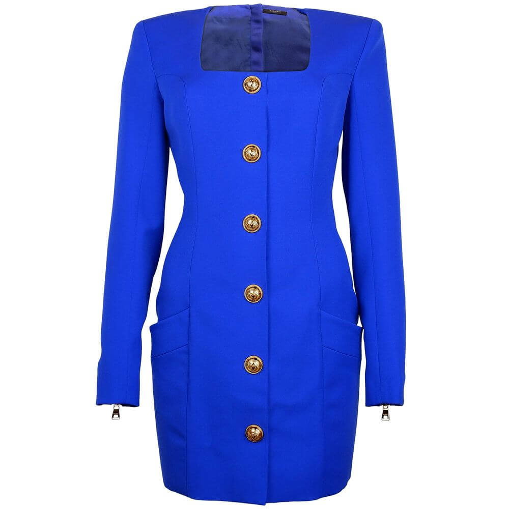 Blue Wool DressBalmain short wool dress with square neckline and long sleeves, gold buttons and back zipper closureBlue Wool Dress${tagsBalmainAulae Blue Wool Dress BalmainAulae Blue Wool Dress Balmain short wool dress with square neckline and long sleeve