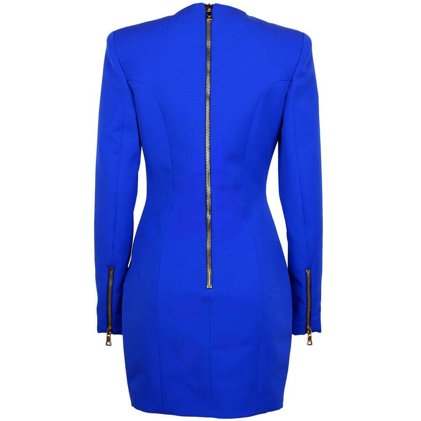 Blue Wool DressBalmain short wool dress with square neckline and long sleeves, gold buttons and back zipper closureBlue Wool Dress${tagsBalmainAulae Blue Wool Dress BalmainAulae Blue Wool Dress Balmain short wool dress with square neckline and long sleeve