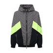 Multicolor Nylon Men JacketElevate your outerwear with this striking Balmain nylon jacket, showcasing a bold geometric pattern print that commands attention. Neon yellow stripes race down the sides and sleeves, adding a vibrant pop of color. Function meet