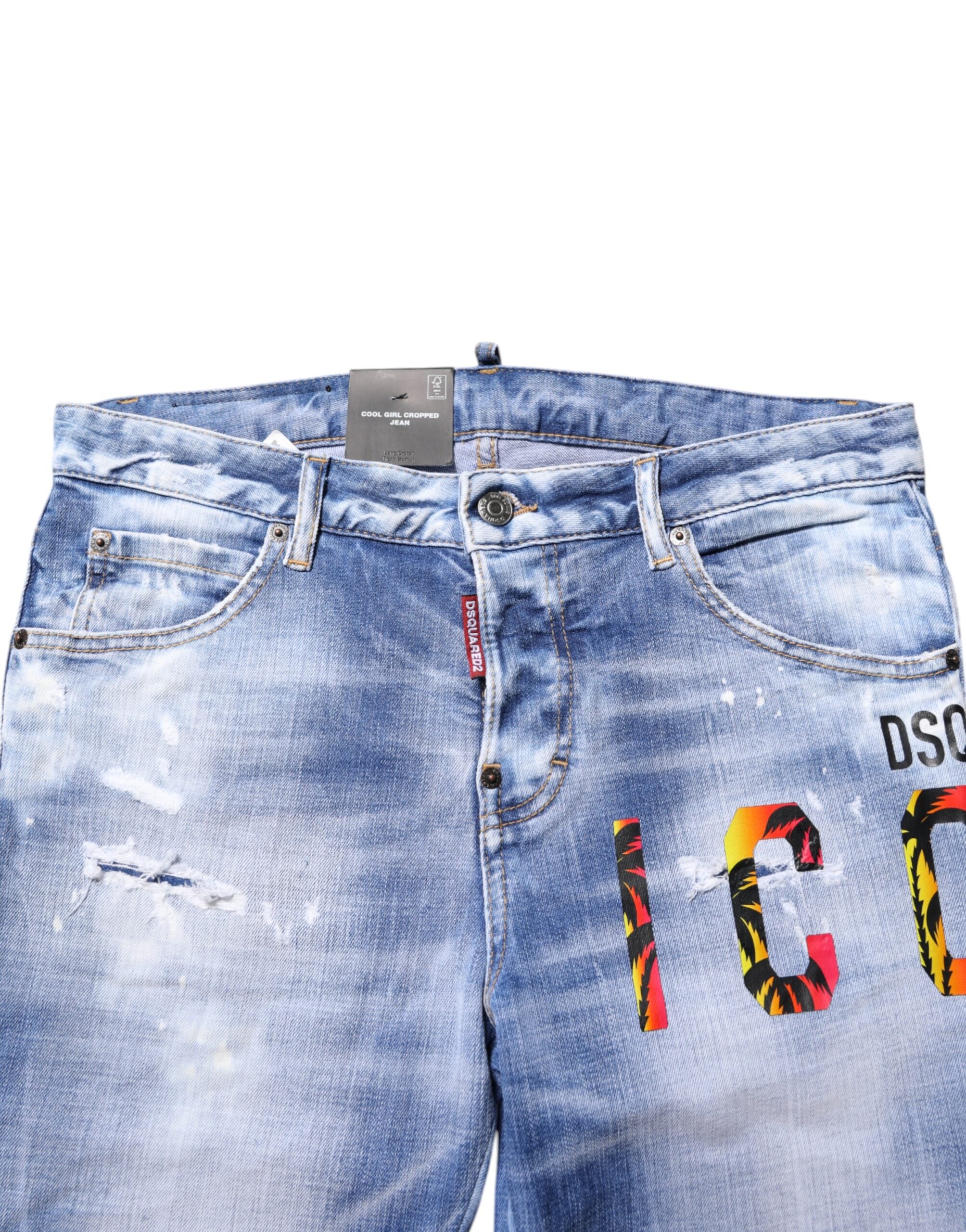 Blue Cotton Mid Waist Skinny Jeans by DSQUARED2