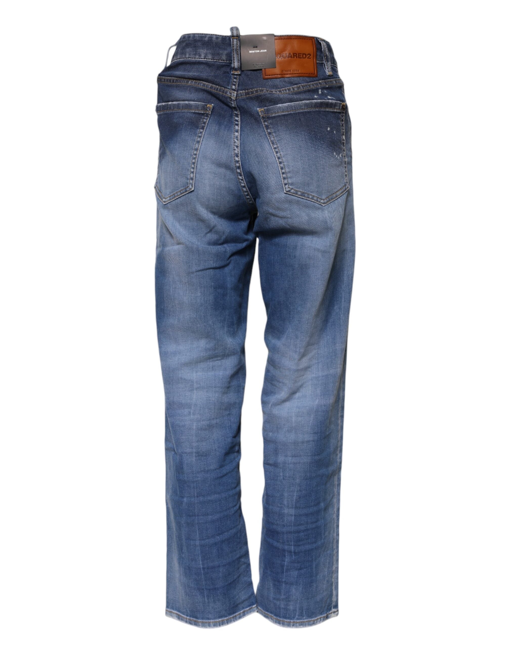 Blue Washed Cotton Mid Waist Straight JeansDSQUARED2 Gorgeous brand new, 100% Authentic DSQUARED2 denim jeans. Color: Blue Model: Mid waist straight jeans Material: 92% Cotton 6% Elastomultiester 2% Elastane Button closure Logo details Made in Italy Very