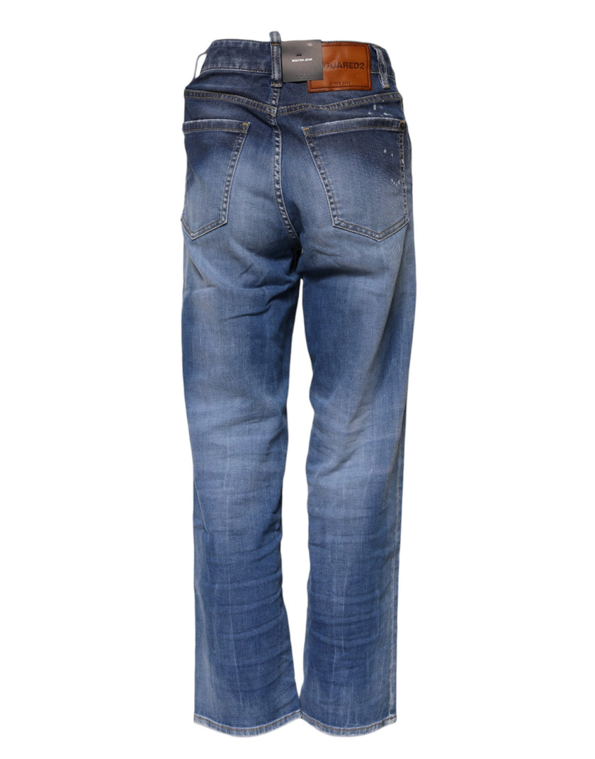 Blue Washed Cotton Mid Waist Straight JeansDSQUARED2 Gorgeous brand new, 100% Authentic DSQUARED2 denim jeans. Color: Blue Model: Mid waist straight jeans Material: 92% Cotton 6% Elastomultiester 2% Elastane Button closure Logo details Made in Italy Very