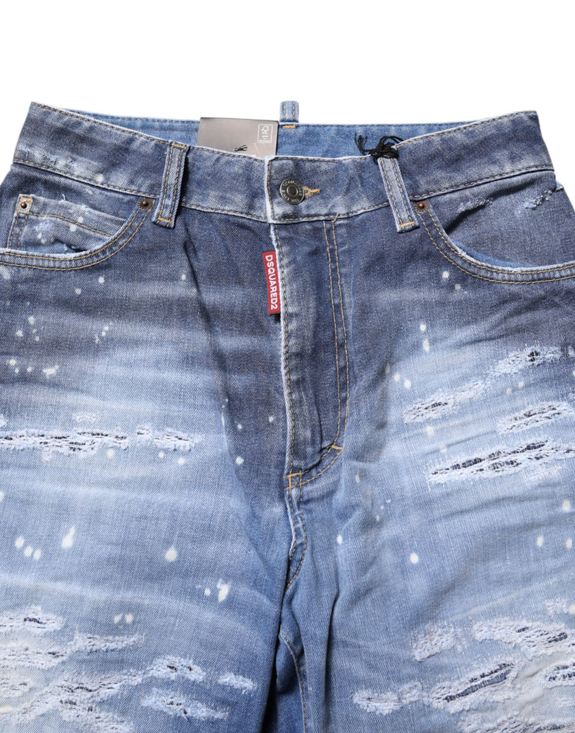 Blue Tattered Cotton Mid Waist Straight Denim JeansDSQUARED2 Gorgeous brand new, 100% Authentic DSQUARED2 denim jeans. Color: Blue Model: Mid waist straight jeans Material: 92% Cotton 6% Elastomultiester 2% Elastane Button closure Logo details Made in Ita