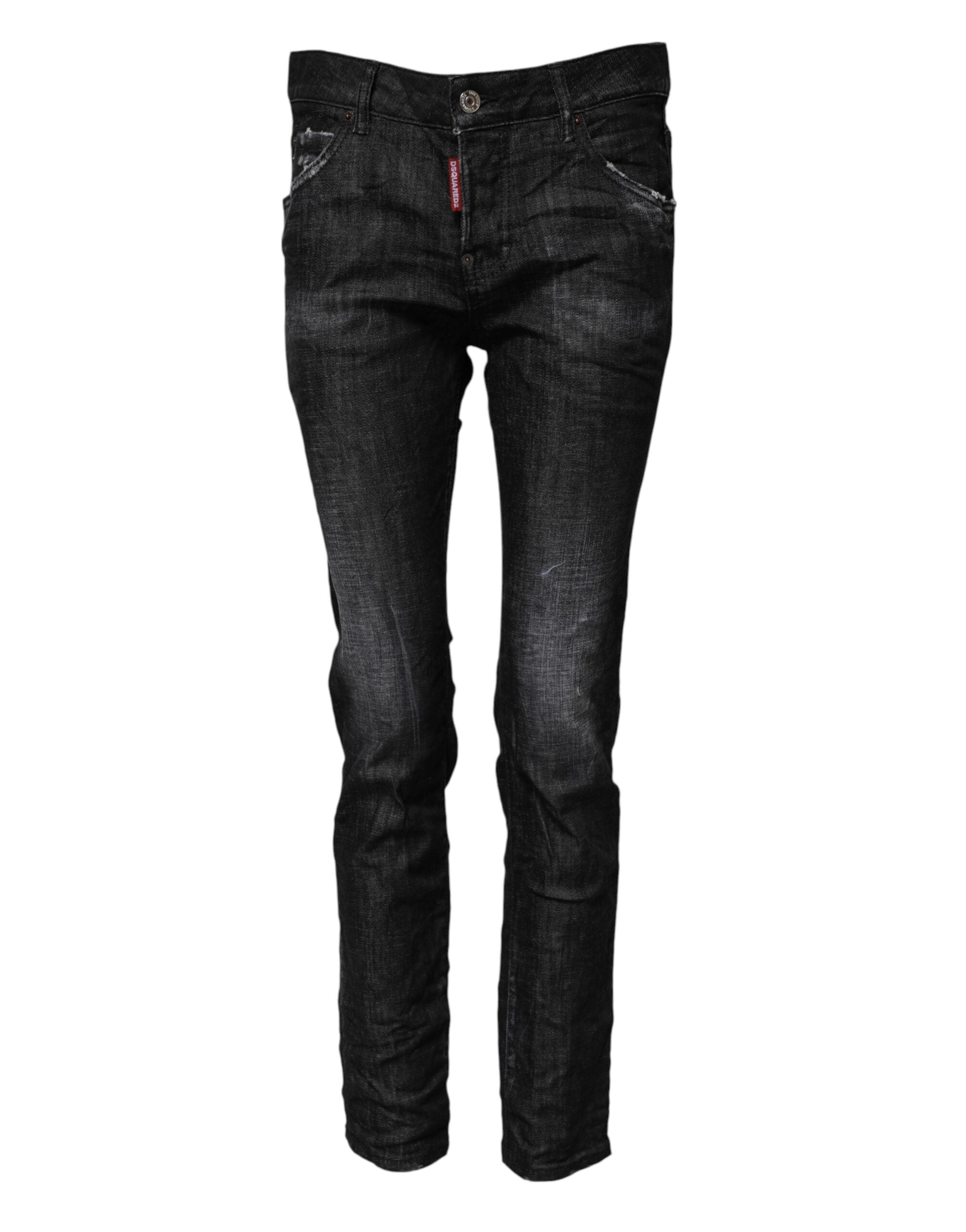 Black Washed Cotton Mid Waist Skinny JeansDSQUARED2 Gorgeous brand new, 100% Authentic DSQUARED2 denim jeans. Color: Black Model: Mid waist skinny jeans Material: 99% Cotton 1% Elastane Zipper closure Logo details Made in Italy Very exclusive and high cra