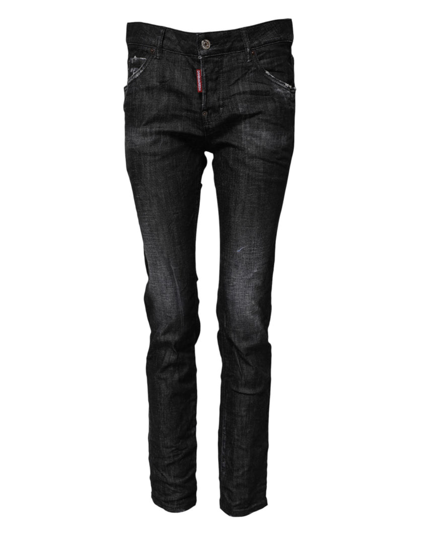 Black Washed Cotton Mid Waist Skinny JeansDSQUARED2 Gorgeous brand new, 100% Authentic DSQUARED2 denim jeans. Color: Black Model: Mid waist skinny jeans Material: 99% Cotton 1% Elastane Zipper closure Logo details Made in Italy Very exclusive and high cra