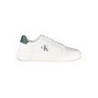 White Leather Men SneakerStep into unparalleled style with the latest from Calvin Klein. These sneakers boast sleek white uppers accented with bold, contrasting green details for a dynamic twist on classic sportswear. Crafted with a skillful blend of poly