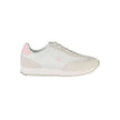 White Leather Women SneakerDiscover the epitome of modern athleticism with Calvin Klein’s striking lace-up sports shoes, merging bold style and ultimate comfort. Adorned with eye-catching pink accents and the iconic Calvin Klein logo, these sneakers are a