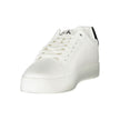 White Leather Men SneakerElevate your sneaker game with this striking pair from Calvin Klein. Crafted with meticulous attention to detail, these shoes boast contrasting black accents that command attention. The removable footbed ensures custom comfort, wh