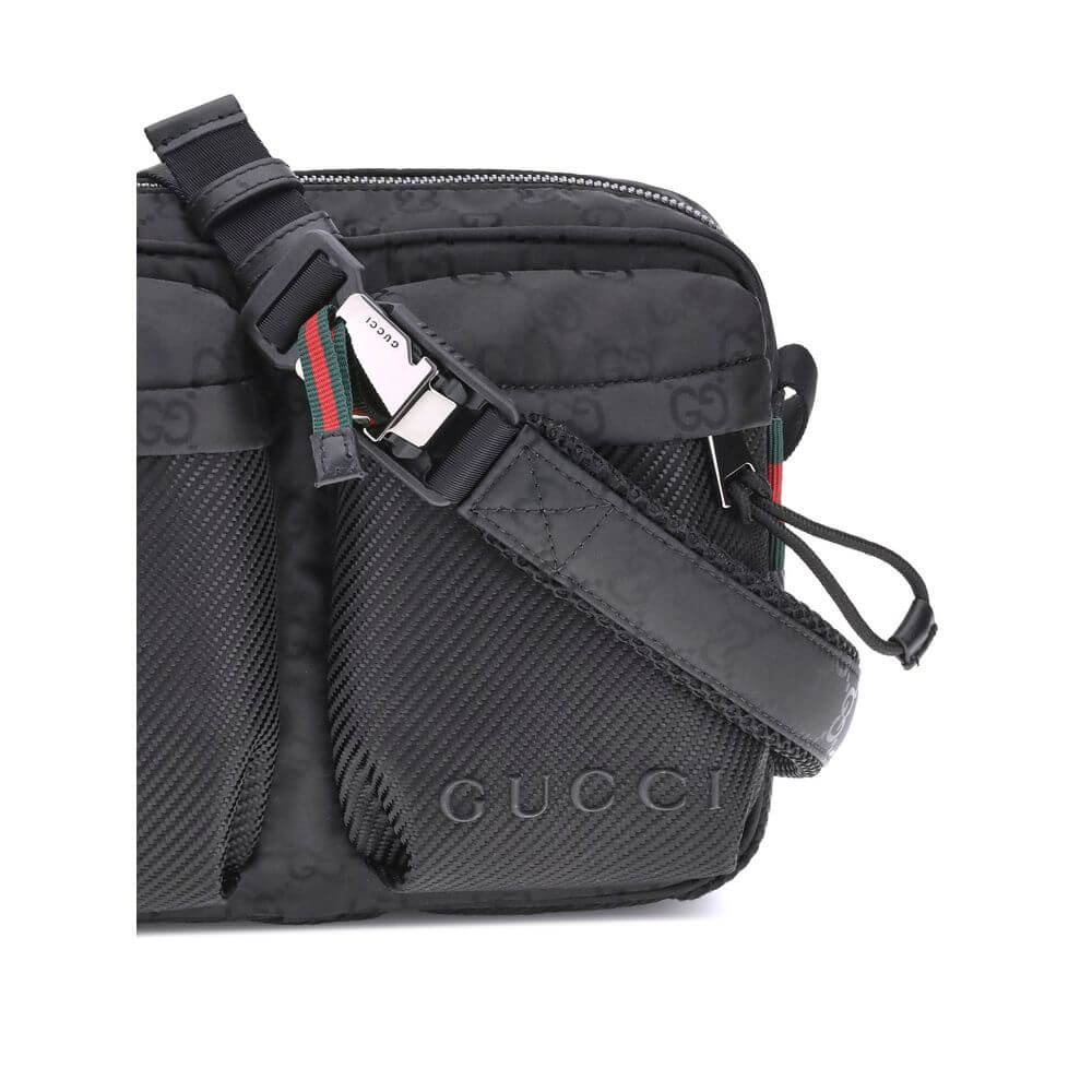 Black Polyester Shoulder BagThe Gucci Nexus Small Shoulder Bag is a practical and modern accessory. Made of durable black GG Nylon, it features the iconic green and red Web motif label and tone-on-tone Gucci logo, enhancing its discreet yet recognizable d