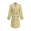 Beige Cotton CoatBurberry’s medium cotton gabardine Trench Coat is an iconic garment with a refined and functional design. Featuring raglan sleeves, double-breasted closure, epaulettes, chin strap and belt with a B-shaped buckle, it combines elegance and