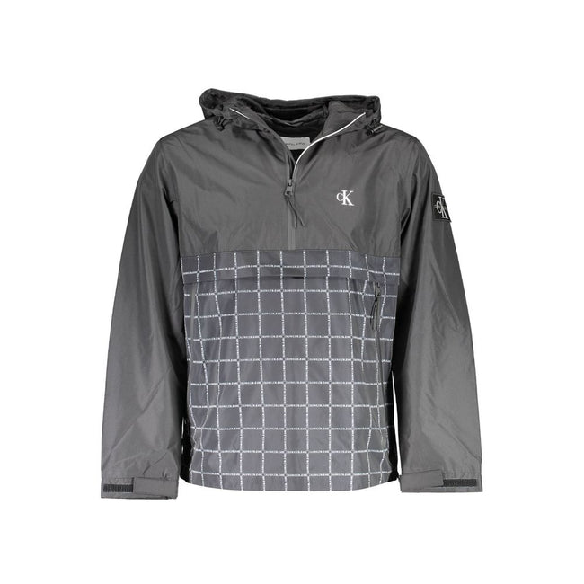 Black Polyester Men's JacketElevate your style quotient with the audaciously chic Calvin Klein sports jacket. Perfect for the modern man on the move, this black long-sleeved marvel features a snug hood, two practical pockets, and a sleek zippered front wi