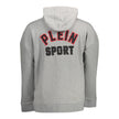 Gray Cotton Men SweaterElevate your athletic-inspired wardrobe with this striking Plein Sport hooded sweatshirt. Designed for the bold and the fashionable, it features long sleeves and dual central pockets for both form and function. The zip-front closure
