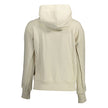 Beige Cotton Women SweaterElevate your casual wardrobe with the Calvin Klein long-sleeved sweatshirt, a perfect blend of comfort and high-fashion. This chic beige piece features a cozy hood, convenient pockets, and is adorned with a distinctive print and