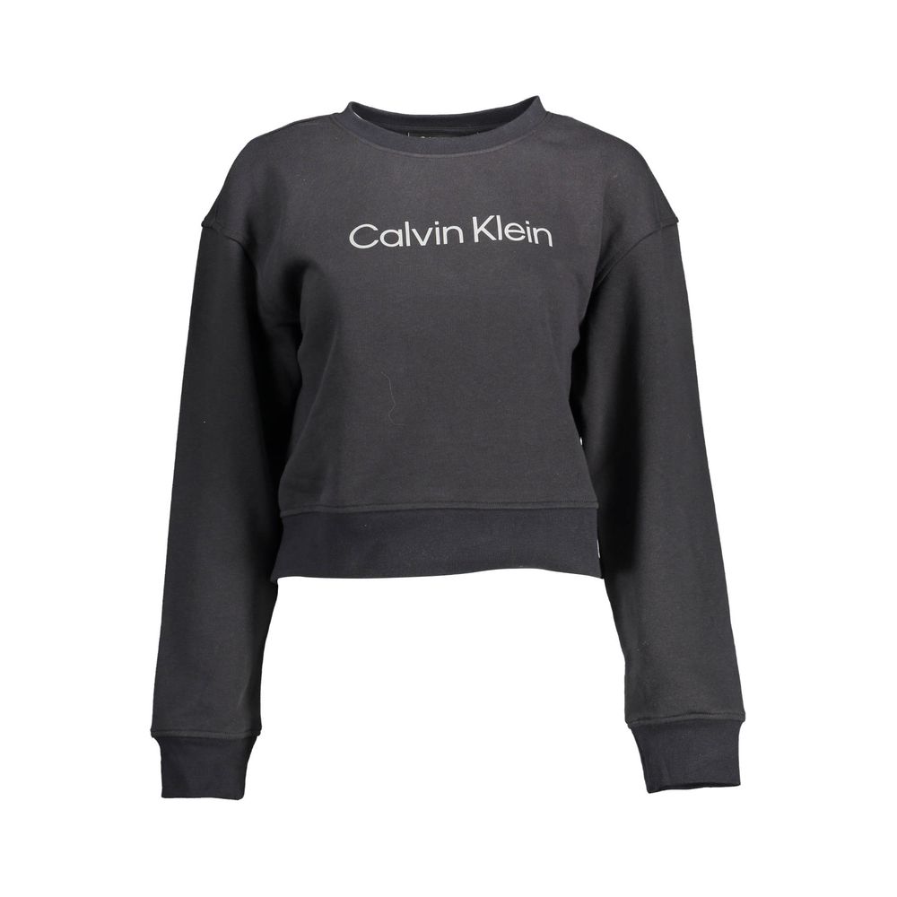 Black Cotton Women SweaterElevate your wardrobe with the Calvin Klein edge. This sleek sweatshirt, featuring long sleeves, a comfortable round neck, and an eye-catching print with the iconic logo, encapsulates modern sophistication. Crafted from a premium