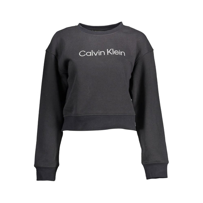 Black Cotton Women SweaterElevate your wardrobe with the Calvin Klein edge. This sleek sweatshirt, featuring long sleeves, a comfortable round neck, and an eye-catching print with the iconic logo, encapsulates modern sophistication. Crafted from a premium
