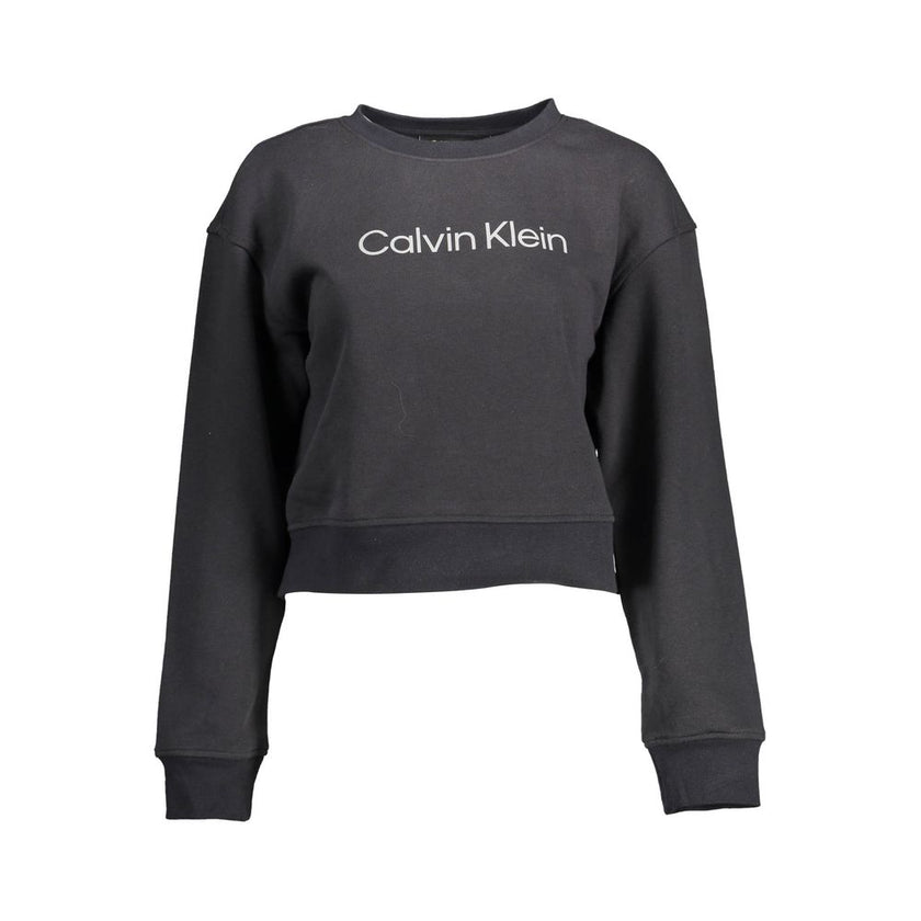 Black Cotton Women SweaterElevate your wardrobe with the Calvin Klein edge. This sleek sweatshirt, featuring long sleeves, a comfortable round neck, and an eye-catching print with the iconic logo, encapsulates modern sophistication. Crafted from a premium