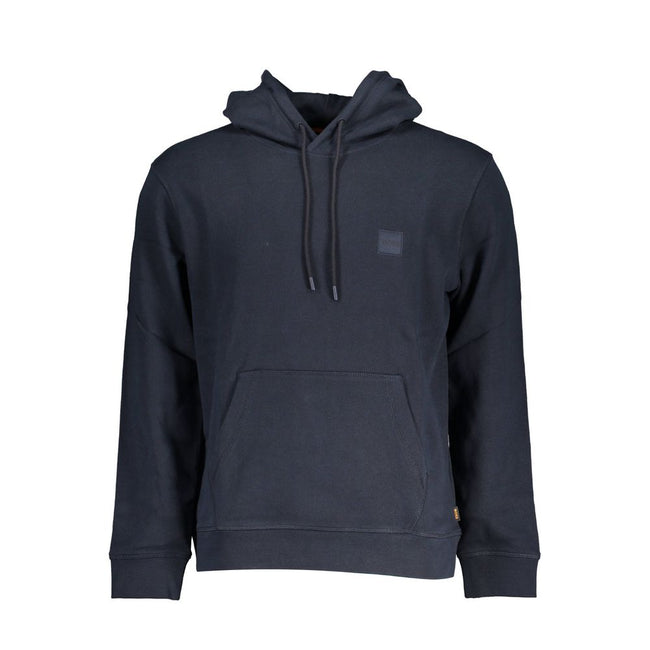 Blue Cotton Men SweaterDiscover the epitome of urban chic in this Hugo Boss hooded sweatshirt. Tailored for the modern trendsetter, this piece flaunts the iconic logo with sophisticated flair, complemented by a sleek central pocket. Crafted from sumptuous