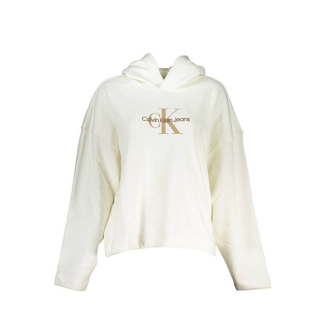 White Cotton Women SweaterElevate your casual-chic repertoire with this stunning Calvin Klein hoodie, a seamless blend of comfort and high-fashion. A true statement piece that boasts intricate embroidery and a bold logo print that epitomizes the brand’s u
