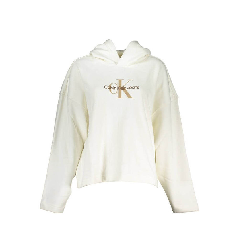 White Cotton Women SweaterElevate your casual-chic repertoire with this stunning Calvin Klein hoodie, a seamless blend of comfort and high-fashion. A true statement piece that boasts intricate embroidery and a bold logo print that epitomizes the brand’s u