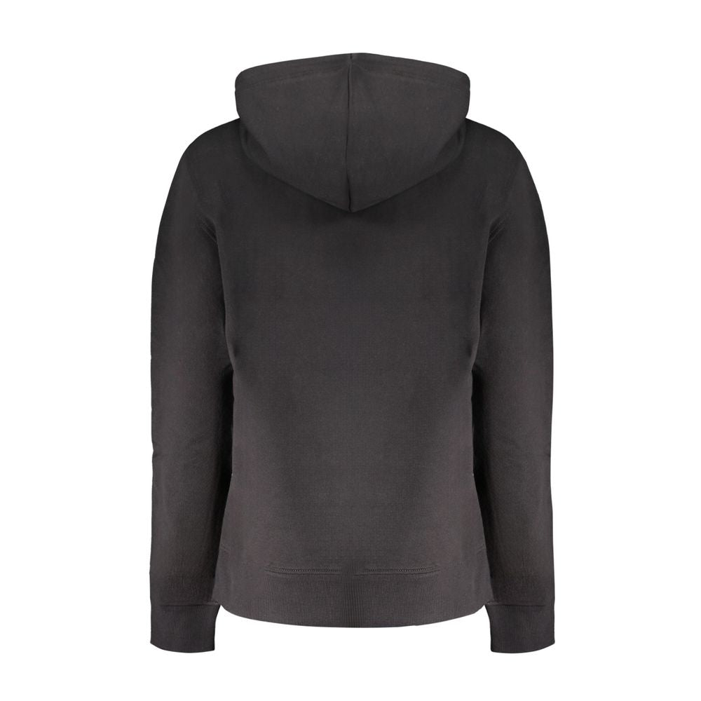 Black Cotton Women SweaterElevate your style with a touch of Calvin Klein’s effortless elegance. This sleek, black hooded sweatshirt is a blend of bold and timeless design, featuring a brushed texture that invites touch. It’s adorned with the iconic Calvi