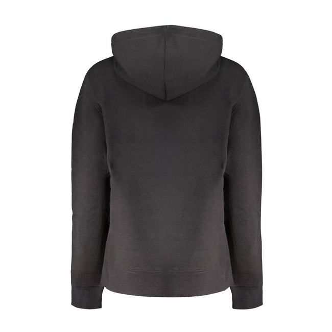 Black Cotton Women SweaterElevate your style with a touch of Calvin Klein’s effortless elegance. This sleek, black hooded sweatshirt is a blend of bold and timeless design, featuring a brushed texture that invites touch. It’s adorned with the iconic Calvi
