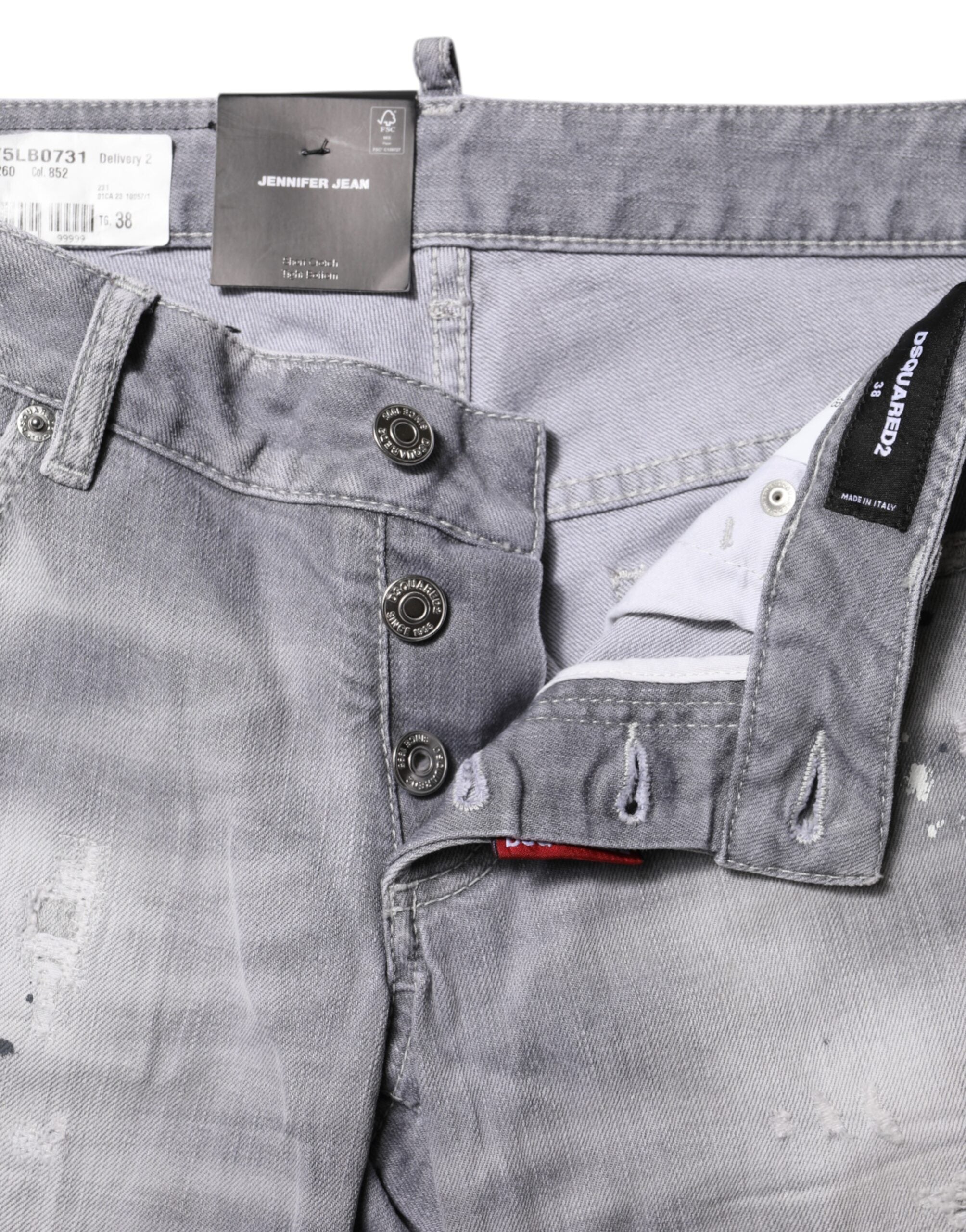 Gray Washed Mid Waist Tapered Denim JeansDSQUARED2 Gorgeous brand new, 100% Authentic DSQUARED2 denim jeans. Model: Mid Waist Jeans Color: Gray Washed Material: 98% Cotton 2% Elastane Button closure Logo detailsGray Washed Mid Waist Tapered Denim Jeans${t