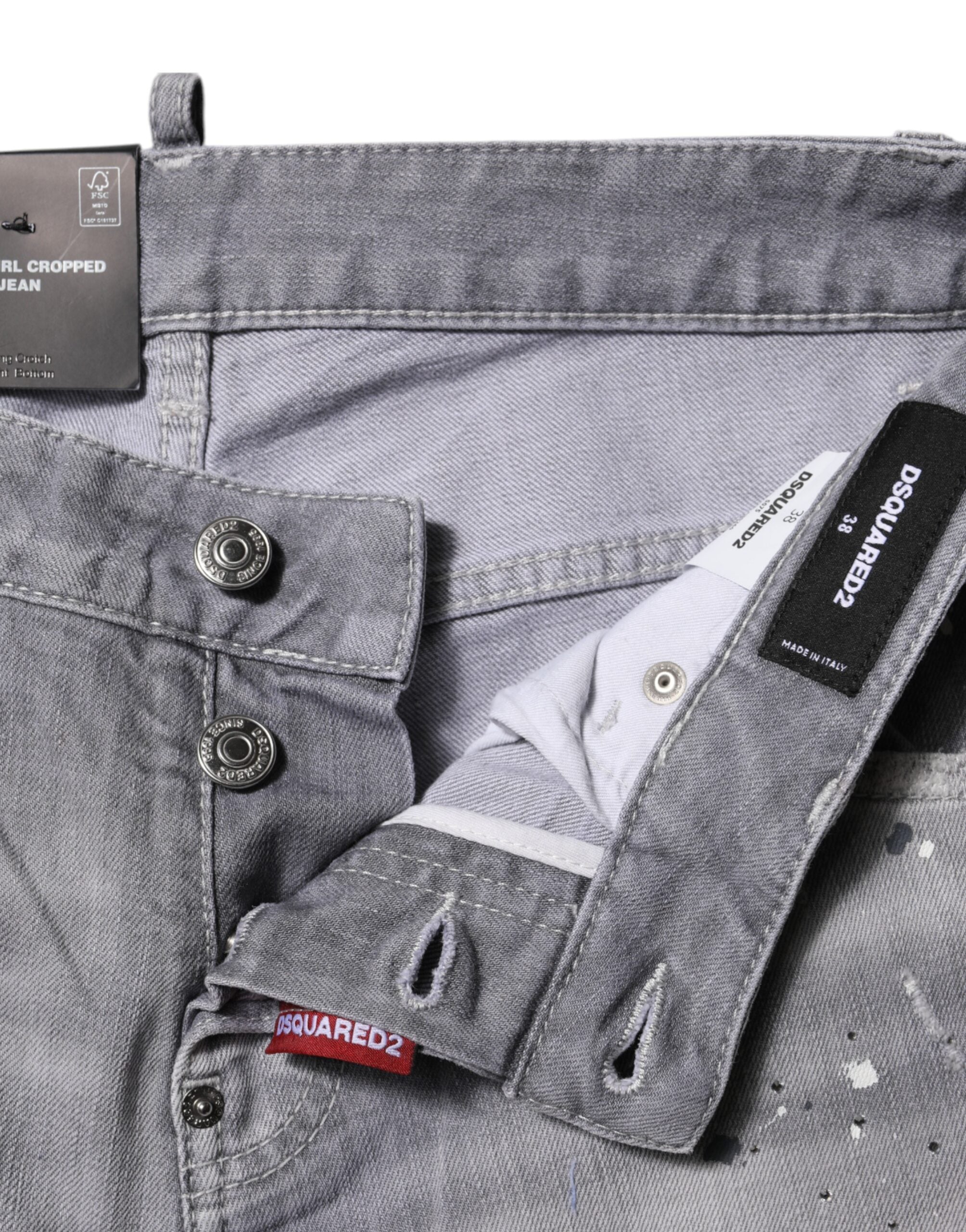 Gray Cotton Mid Waist Tapered Jeans