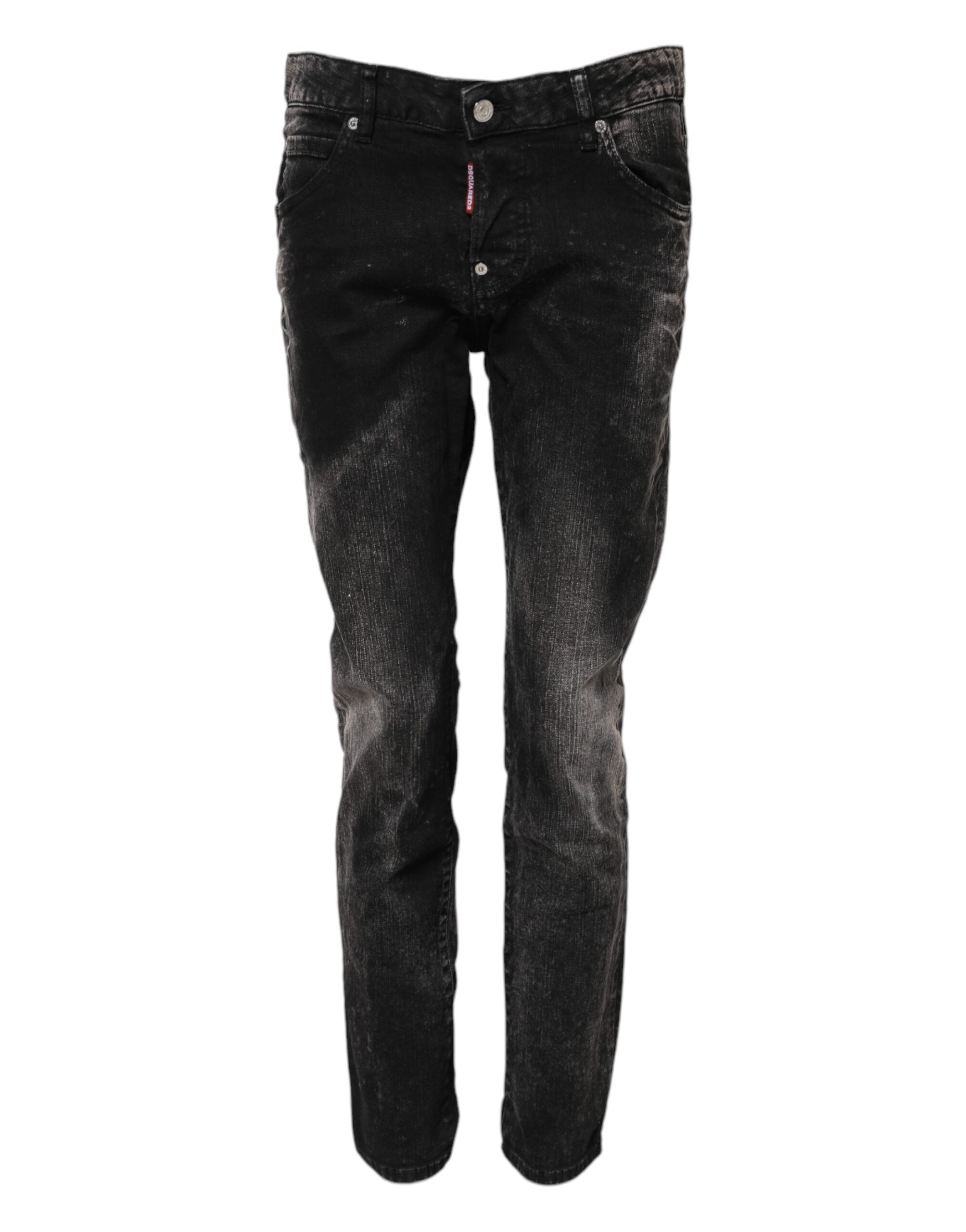 Schwarze Mid-Waist Jeans aus gewaschener Baumwolle mit schmal zulaufendem Bein