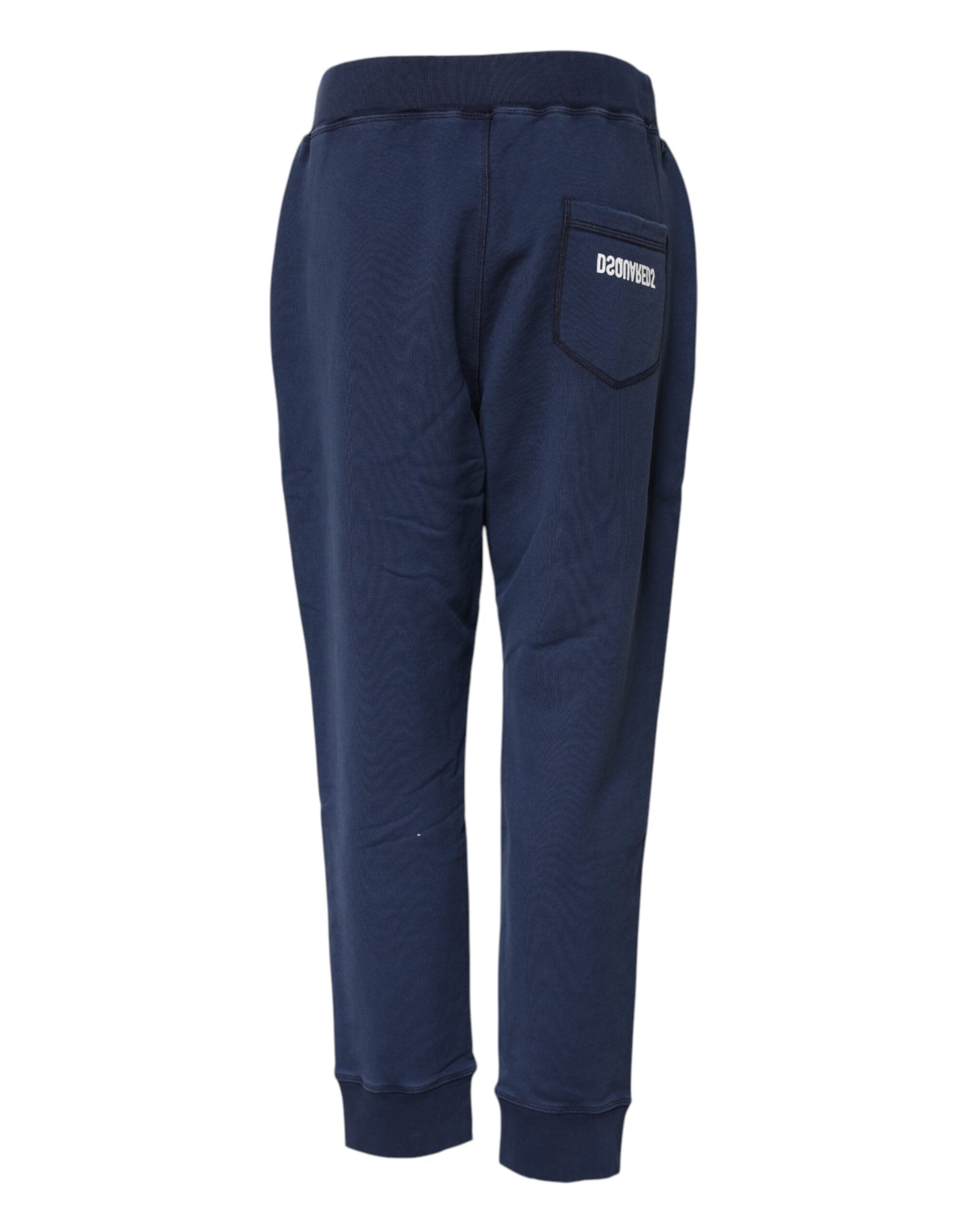 Blaue Jogginghose aus Baumwolle mit mittlerer Bundhöhe