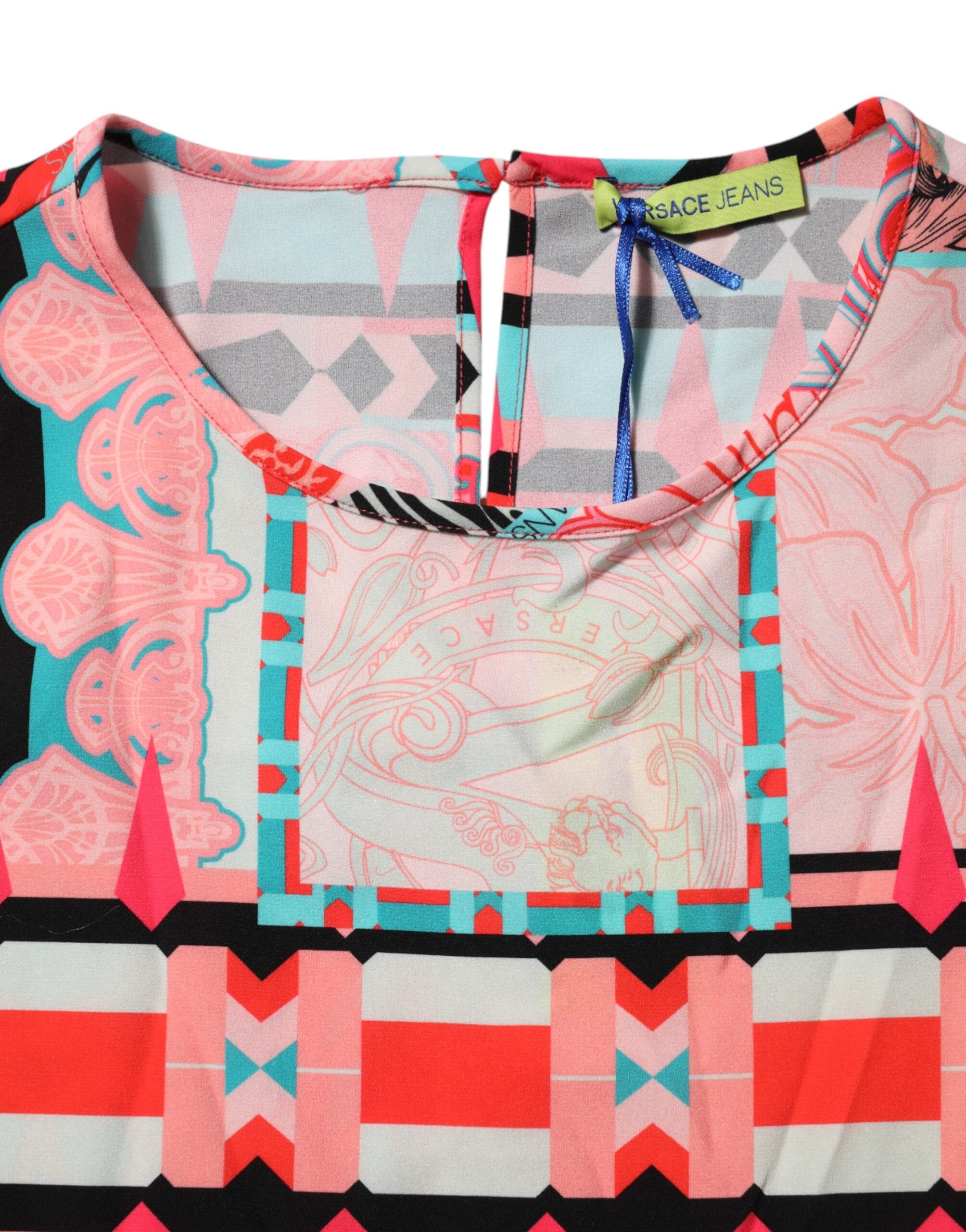 Multicolor Print Short Sleeves Women Blouse TopVERSACE JEANS Gorgeous brand new, 100% Authentic VERSACE JEANS casual short sleeves blouse. Model: Blouse top Color: Multicolor Material: 89% Polyester 11% Elastane Logo details Made in ItalyMulticolor Print