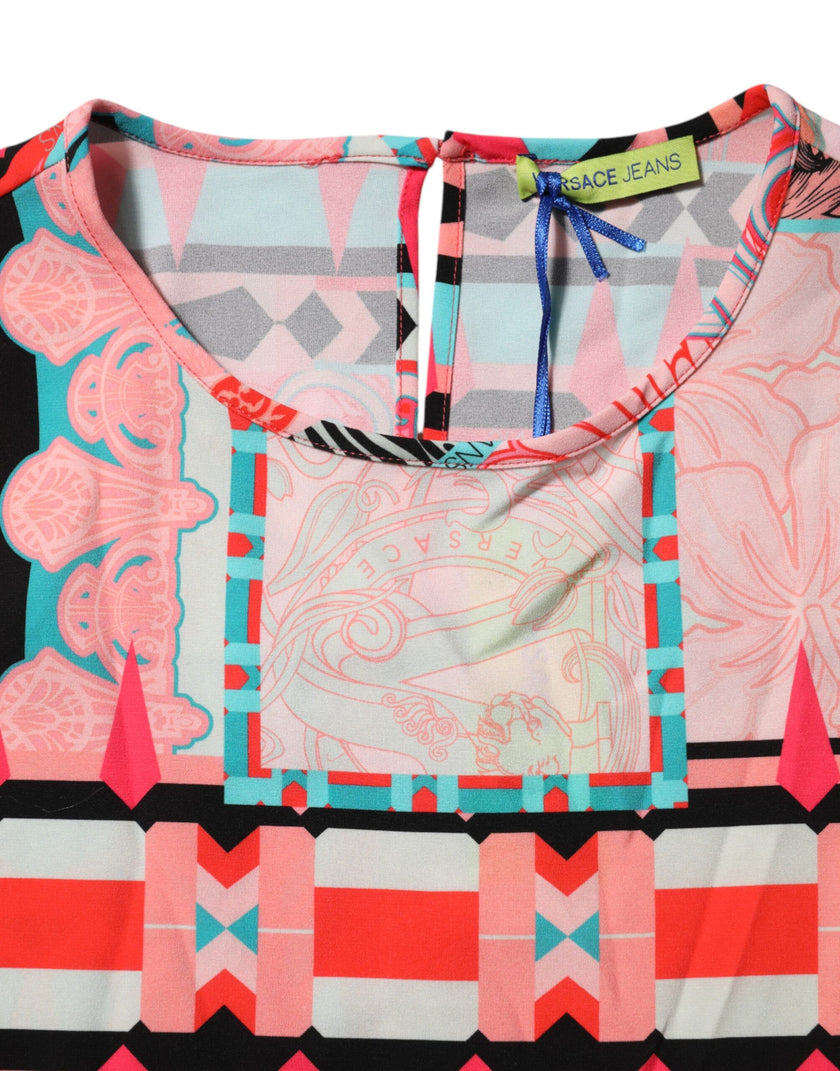 Multicolor Print Short Sleeves Women Blouse TopVERSACE JEANS Gorgeous brand new, 100% Authentic VERSACE JEANS casual short sleeves blouse. Model: Blouse top Color: Multicolor Material: 89% Polyester 11% Elastane Logo details Made in ItalyMulticolor Print