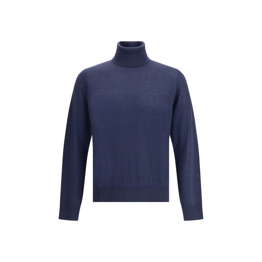 Blue Fleece Wool TurtleneckVirgin wool turtleneck Sweater by Dsquared2 features a soft high collar that can be turned up as desired. Ribbed cuffs and hem ensure a snug and comfortable fit. The front is embellished with the iconic tone-on-tone embroidered